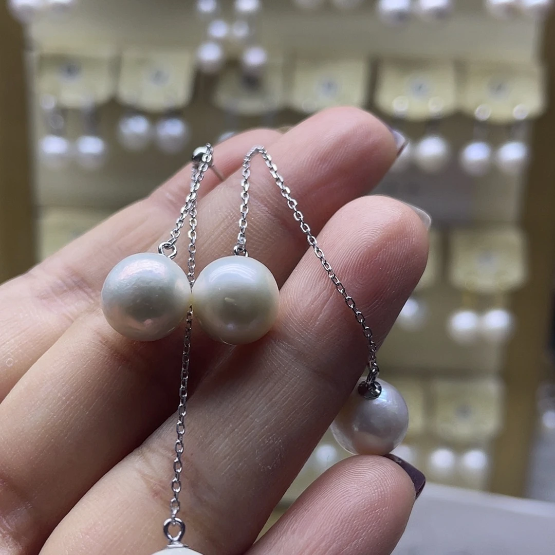 耳饰银S925镶嵌淡水珍珠