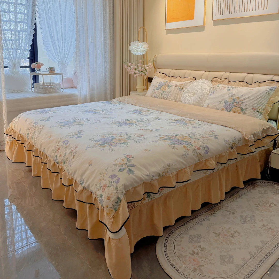 【疯子姐专属】60s全棉法式床盖四件套加厚夹棉复古花卉碎花印花