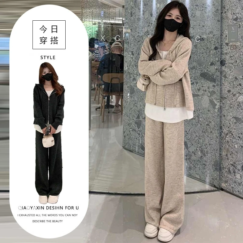 欧货休闲运动套装女士春秋季大码宽松显瘦时尚洋气连帽卫衣两件套