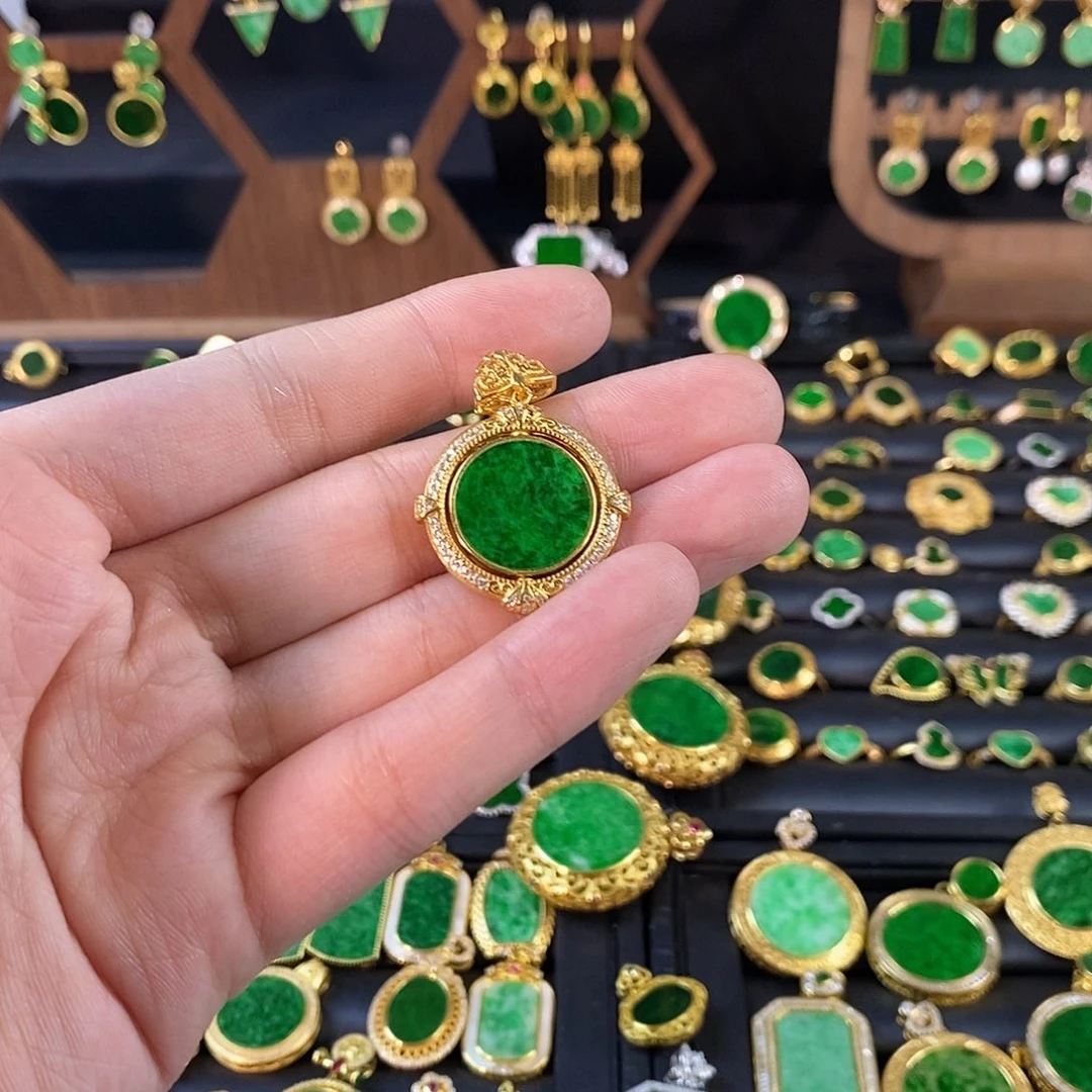 太***店翡翠银S925镶嵌吊坠(不含链)缅甸翡翠