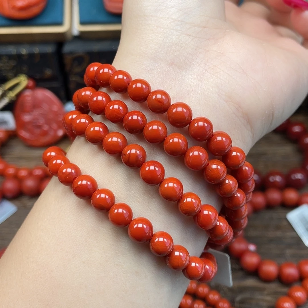 南红玛瑙未镶嵌手串高货 瓦西满肉柿子锦佛珠卡7mm+