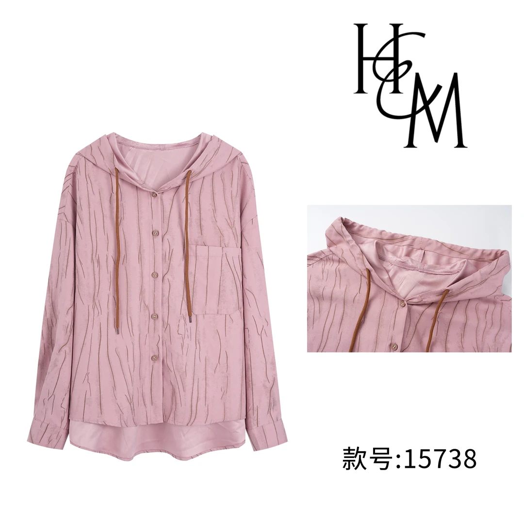 【慧姐】时尚设计师款日常百搭线条显瘦连帽衬衫【15738】