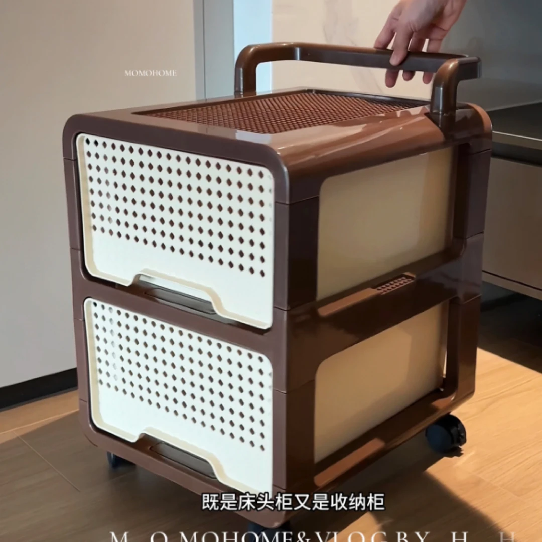 MOMO中古风小推车置物架免安装客厅移动多层零食收纳柜家用卧室床