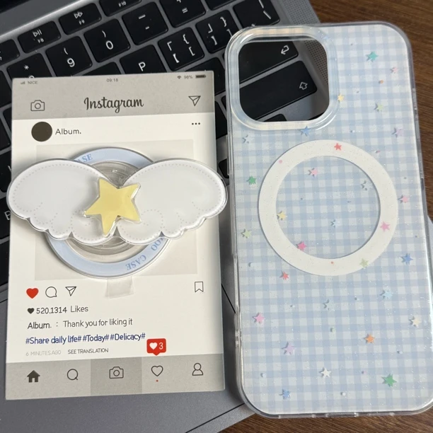 蓝线条格纹星星翅膀转转乐适用苹果iphone15/16/14手机壳创意可爱