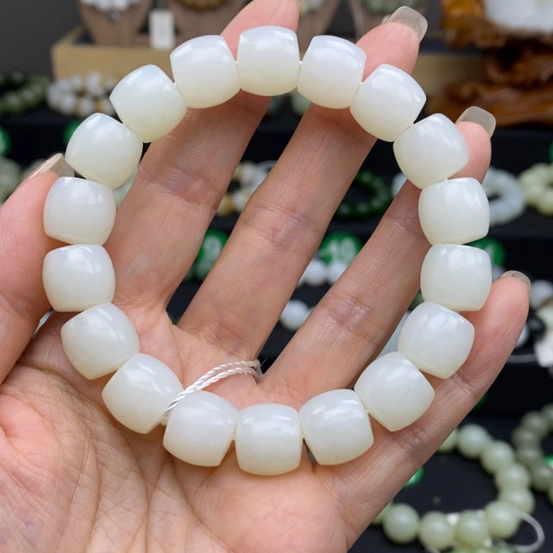 和田玉手链未镶嵌白玉手串12mm