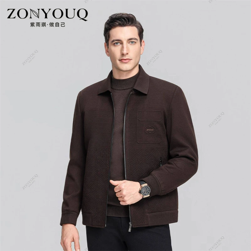 翻领夹克男士秋冬加棉加厚商务休闲短款保暖外套时尚百搭行政上衣