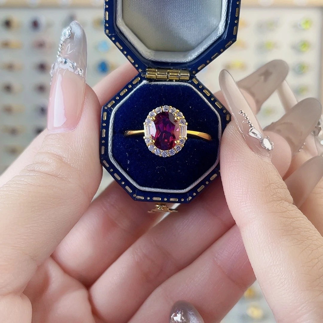 戒指石榴石银S925镶嵌设计款戒指