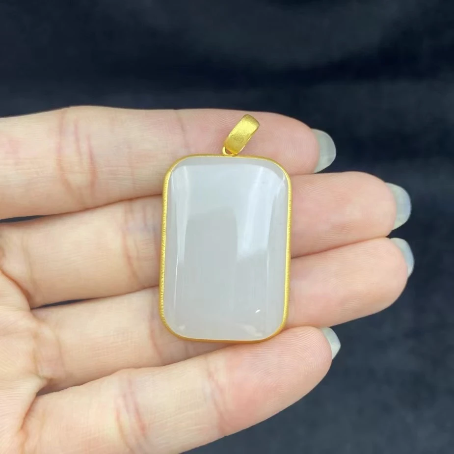 【慧子臻选】18k金和田玉藕粉无事牌吊坠 不含链 Y01