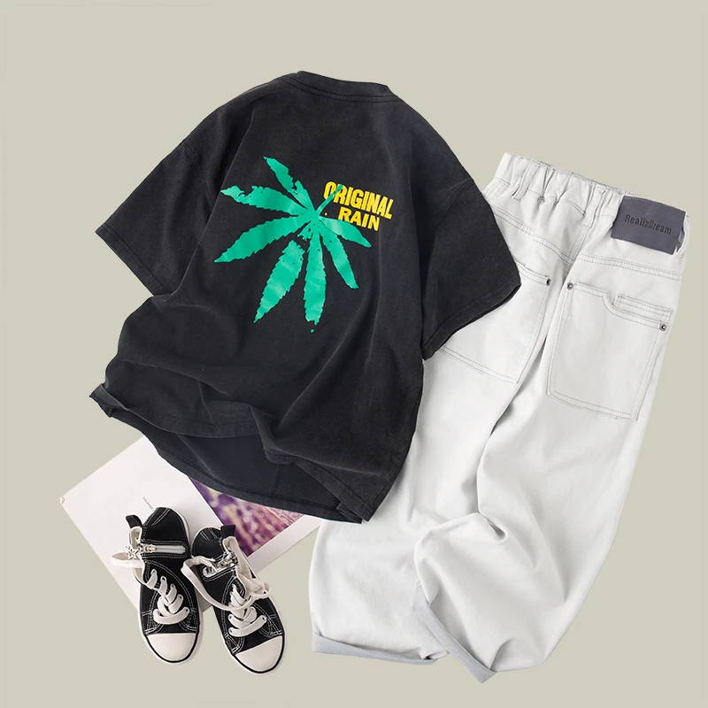 吴小越w1181男童夏款短袖圆领炒洗工艺韩版棉t恤中大童儿童上衣