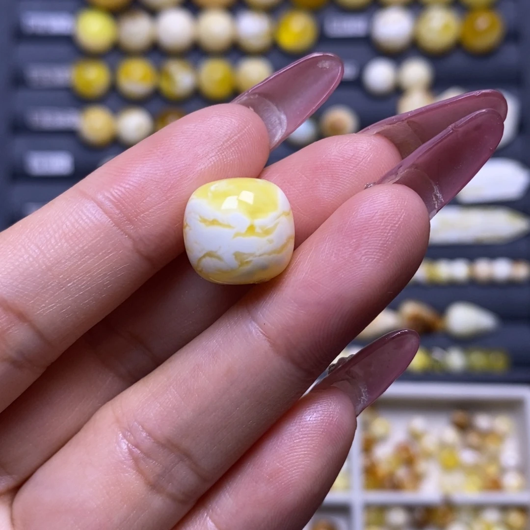蜜蜡未镶嵌珠宝奇石瓷白橘金溶洞虎皮妖花老型13.7*13.2mm