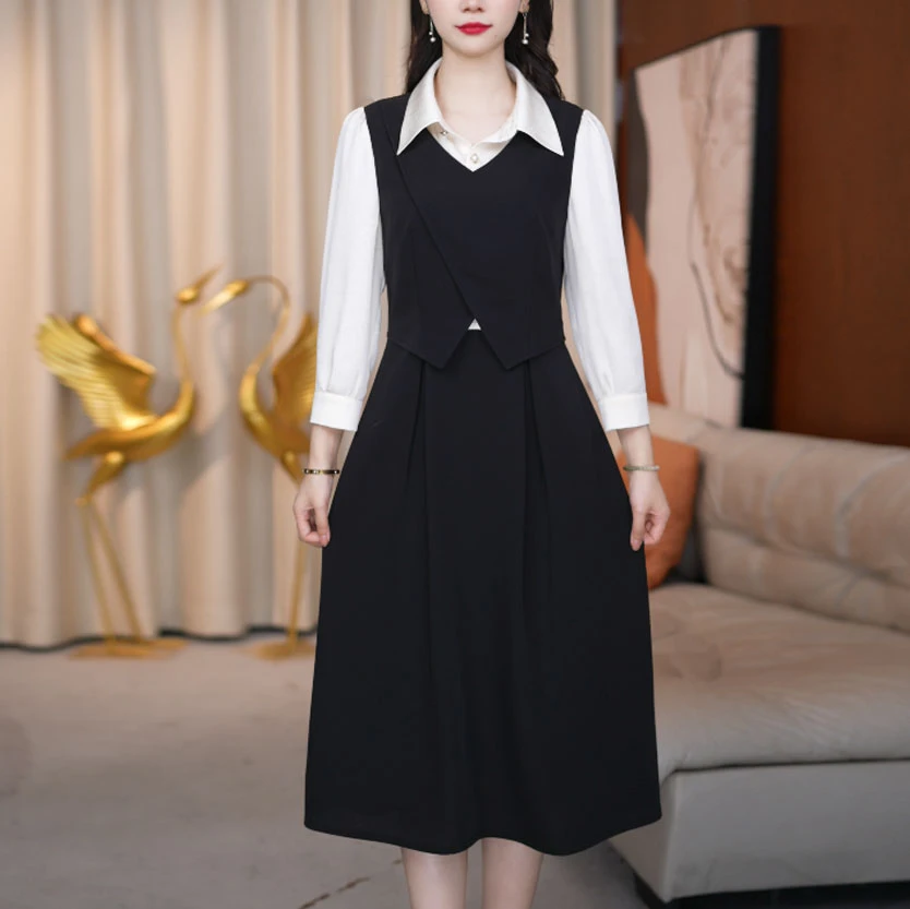 连衣裙春季显瘦气质百搭黑色职业休闲洋气百搭新款