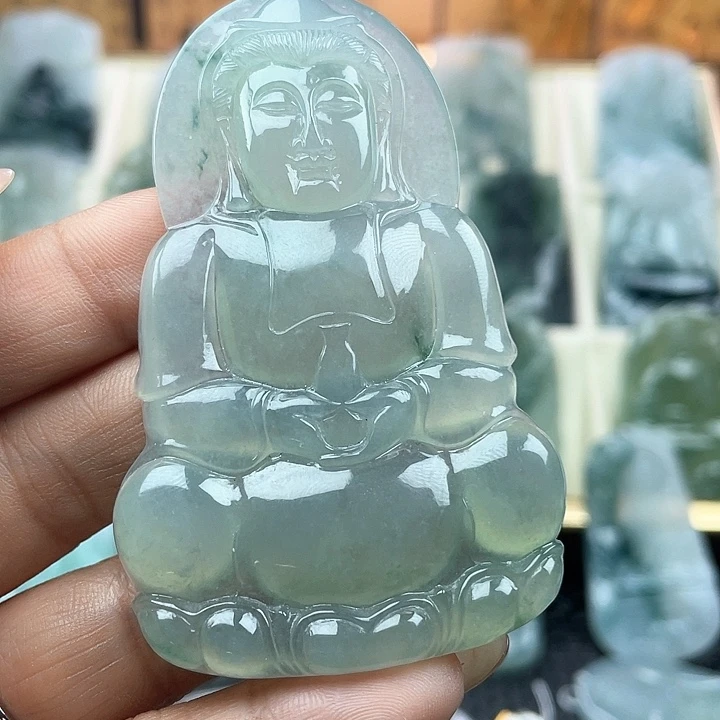 颈饰未镶嵌翡翠冰*天然翡翠A货正装观音