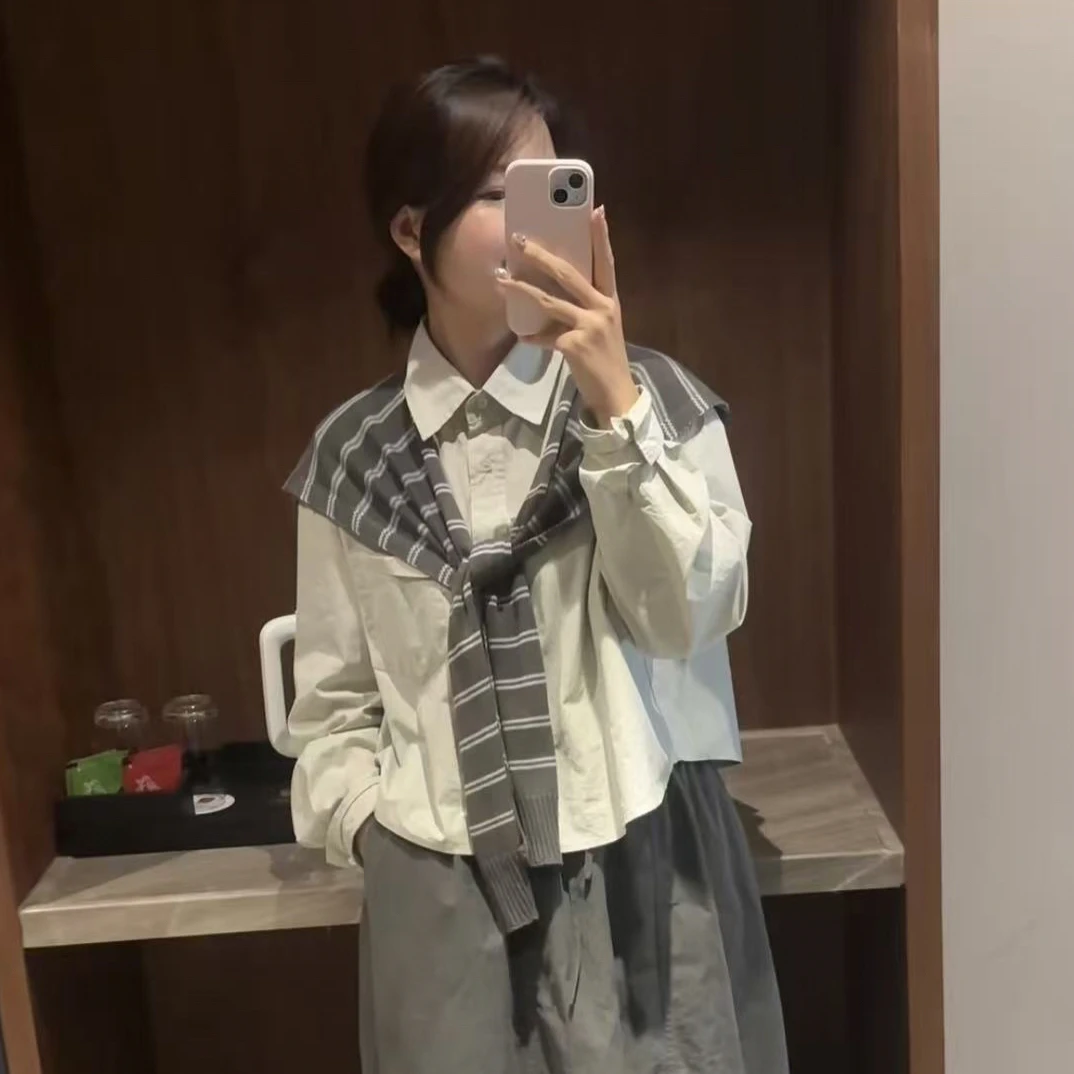 条纹皮料韩版衬衣
