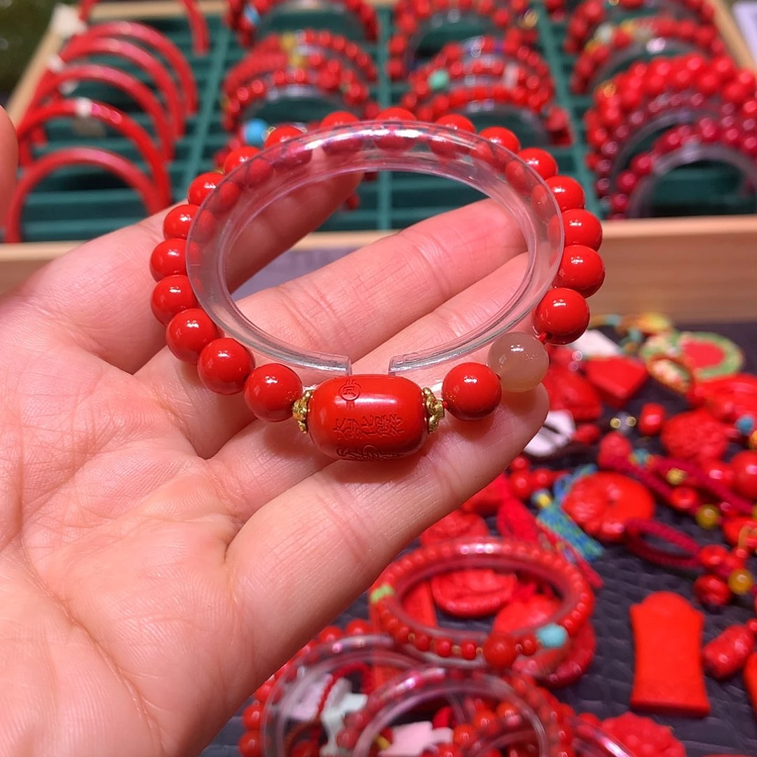 天然辰砂属兔牛马生肖手串