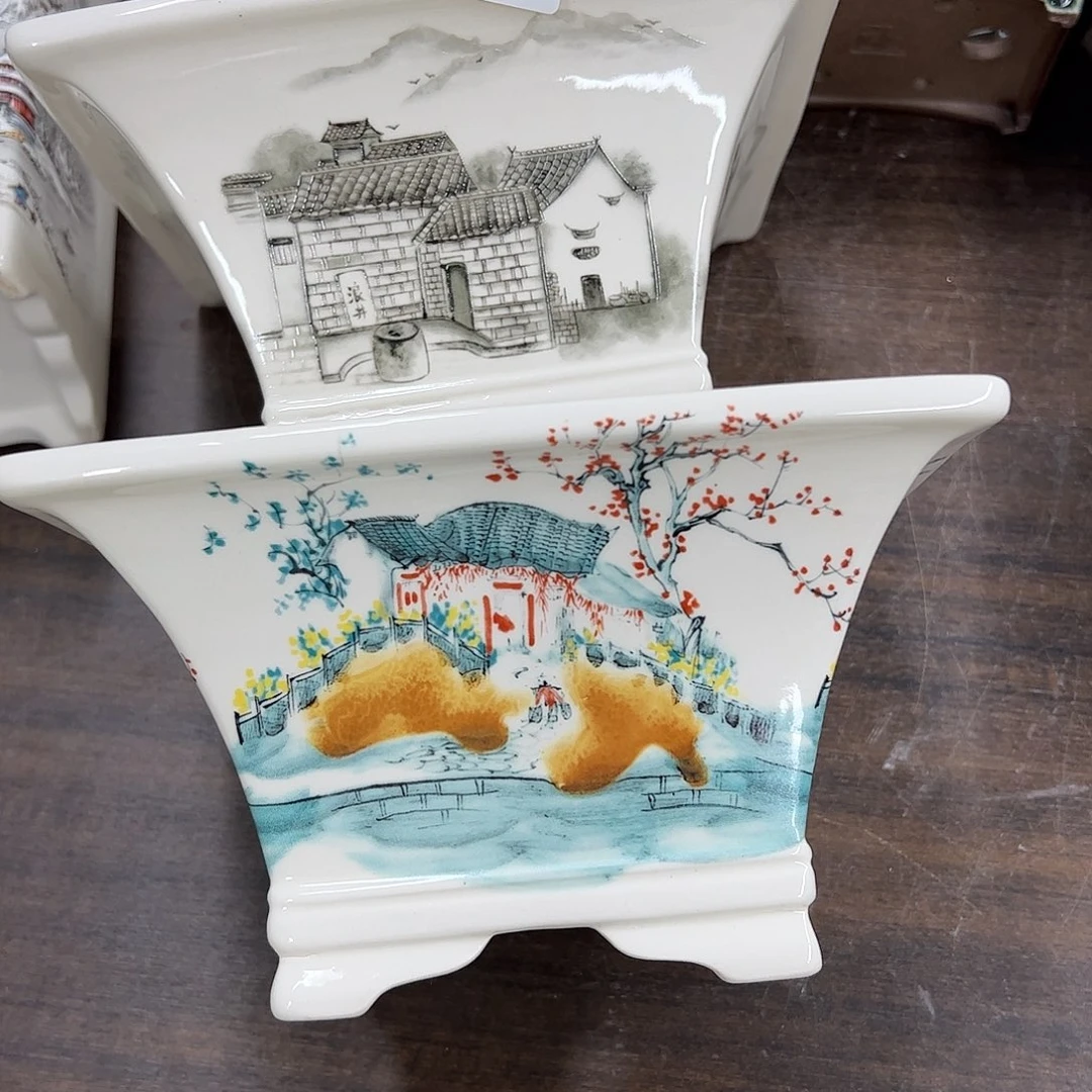 紫砂花盆969号瑕疵2个口不正脚部裂纹处理介意勿拍