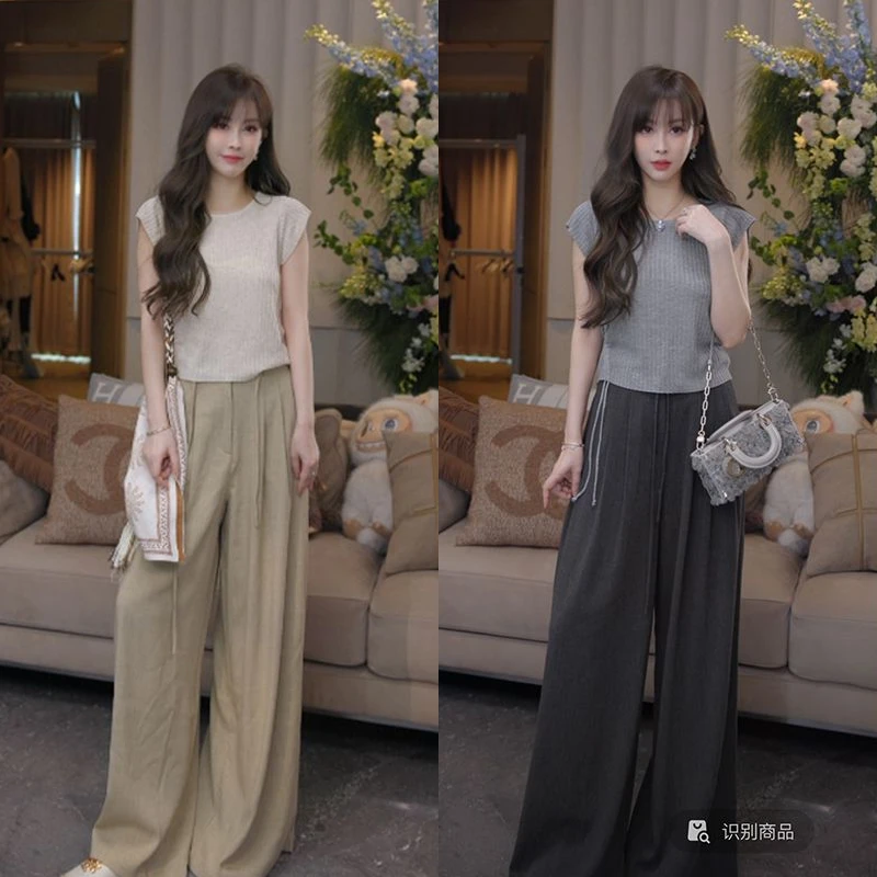 【mimius】&婷婷 韩系抽绳设计感高宽松阔腿正腰休闲裤上衣 G04073