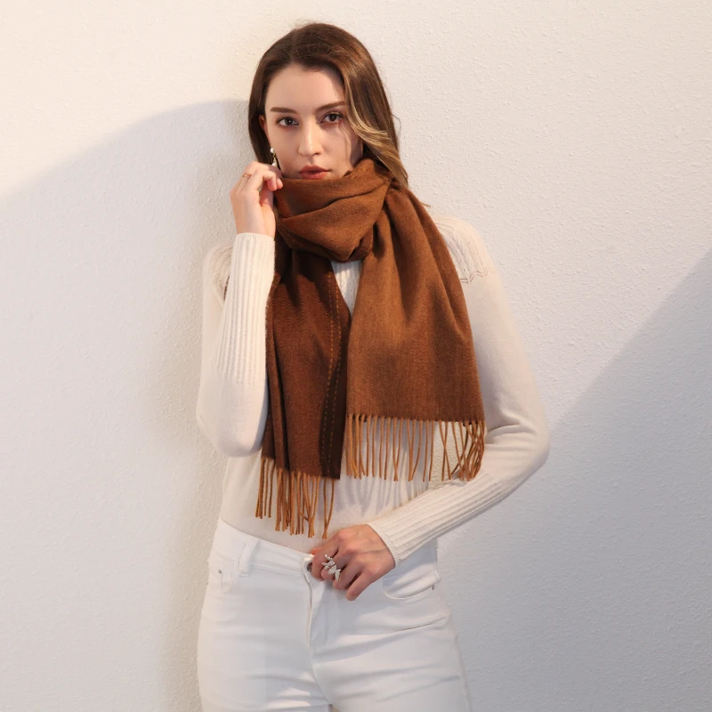 达芬奇密码2025秋冬新款纯色羊绒围巾180*30cm百搭保暖情侣围脖
