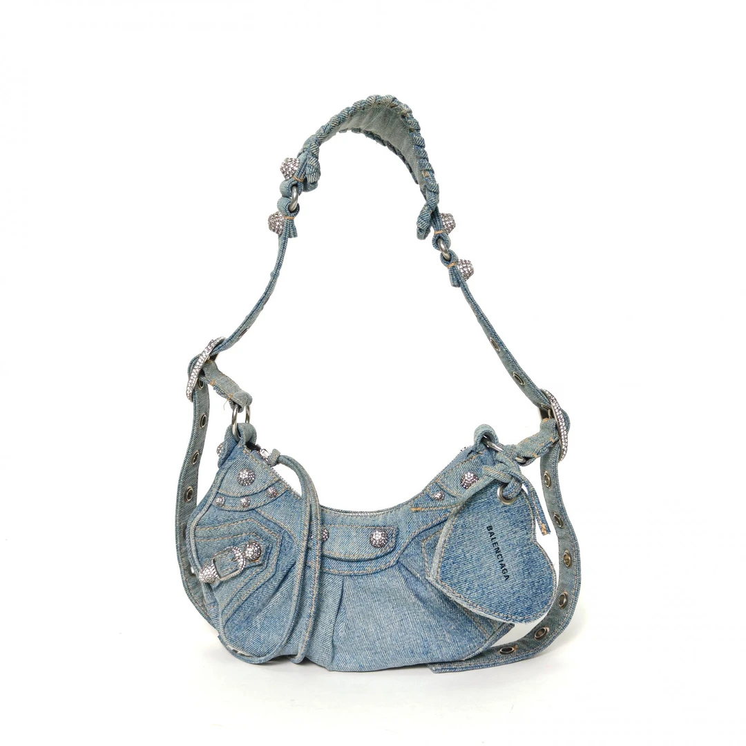 95新 Balenciaga/巴黎世家 【小花黑黑】Le Cagole 机车月牙包 xs