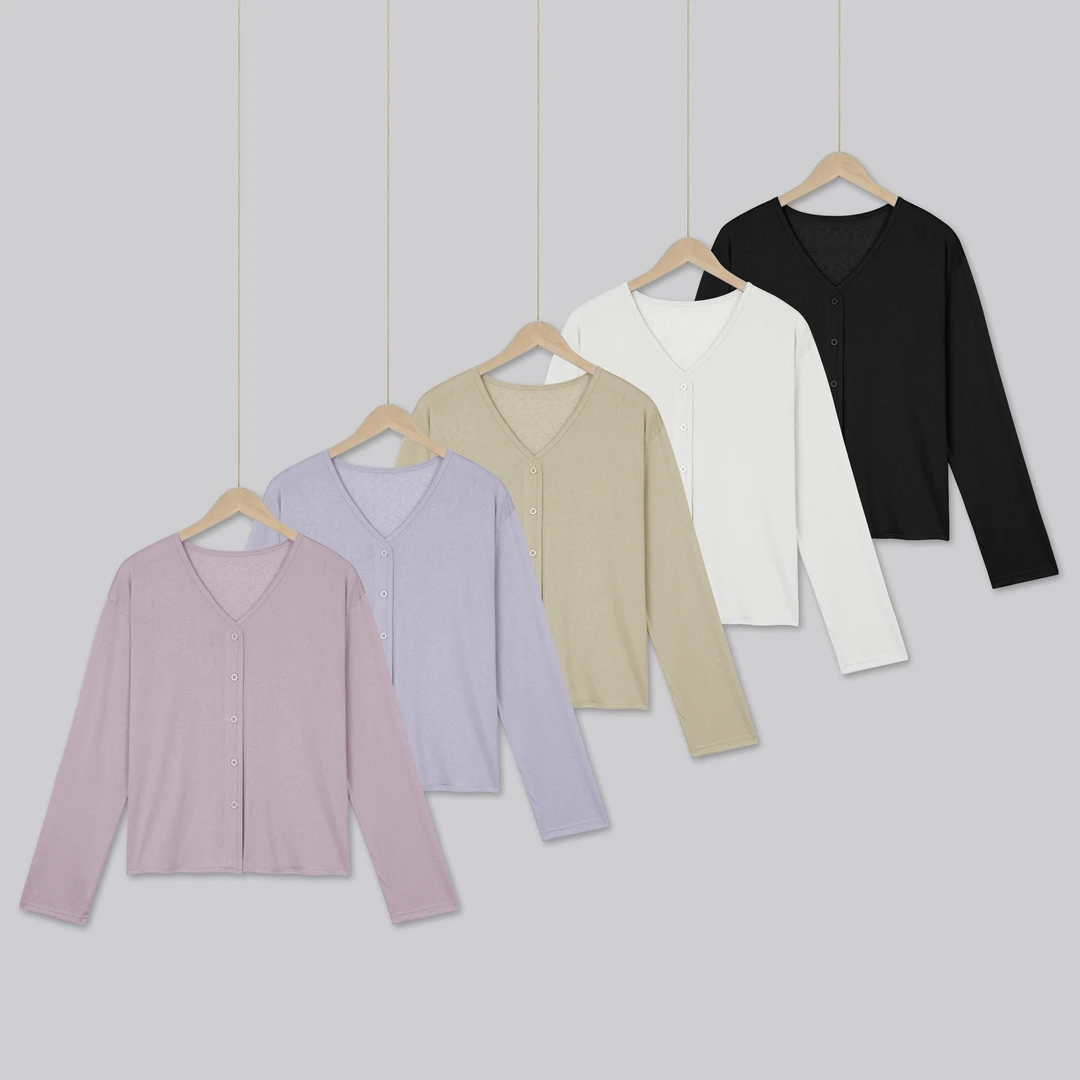 莱赛尔雪花160克【夏季薄款】女士纯色休闲百搭大V领防晒衣5335