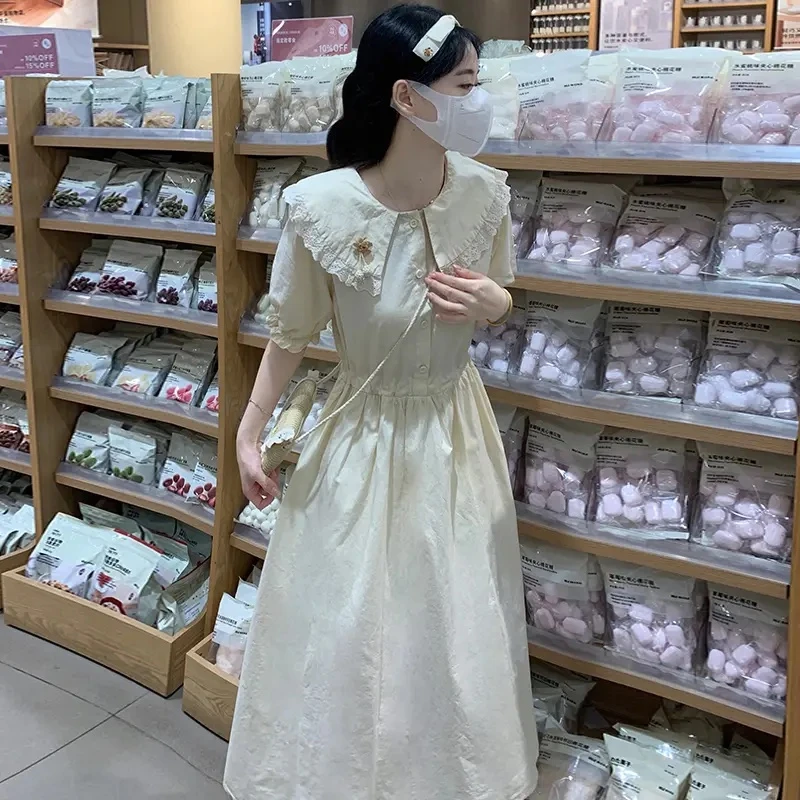 女童连衣裙夏装12-15岁初中学生大童裙子胖女孩娃娃领过膝长裙子