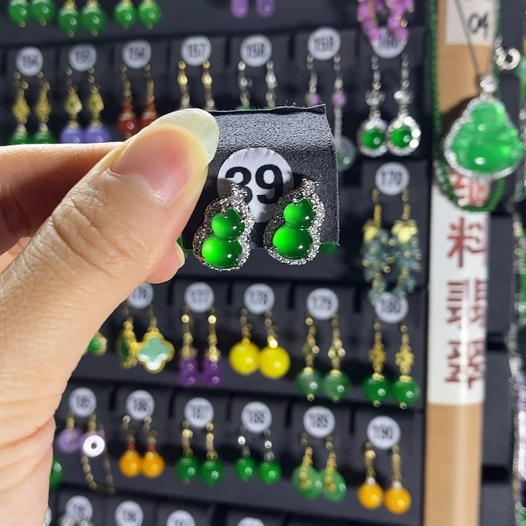 银S925镶嵌翡翠耳饰39