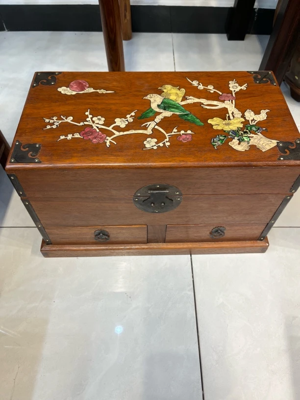 花梨木螺钿镶嵌带底座带抽屉收纳箱首饰箱
