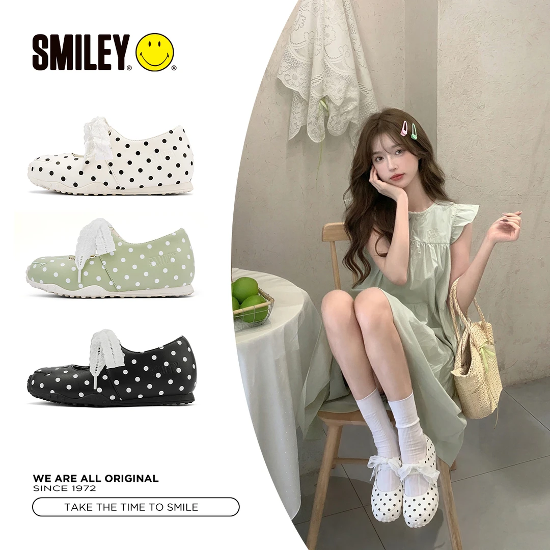 SMILEY笑脸夏季波点玛丽珍鞋蕾丝增高浅口时尚百搭休闲透气单鞋女