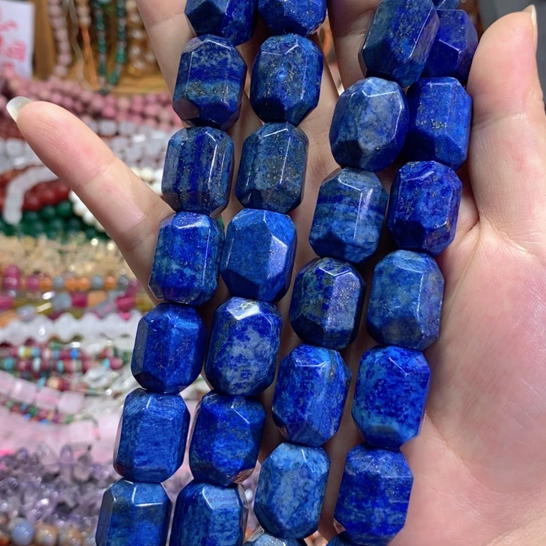 未镶嵌玛瑙/玉髓珠宝半成品天然青金桶珠一条卡15*20mm
