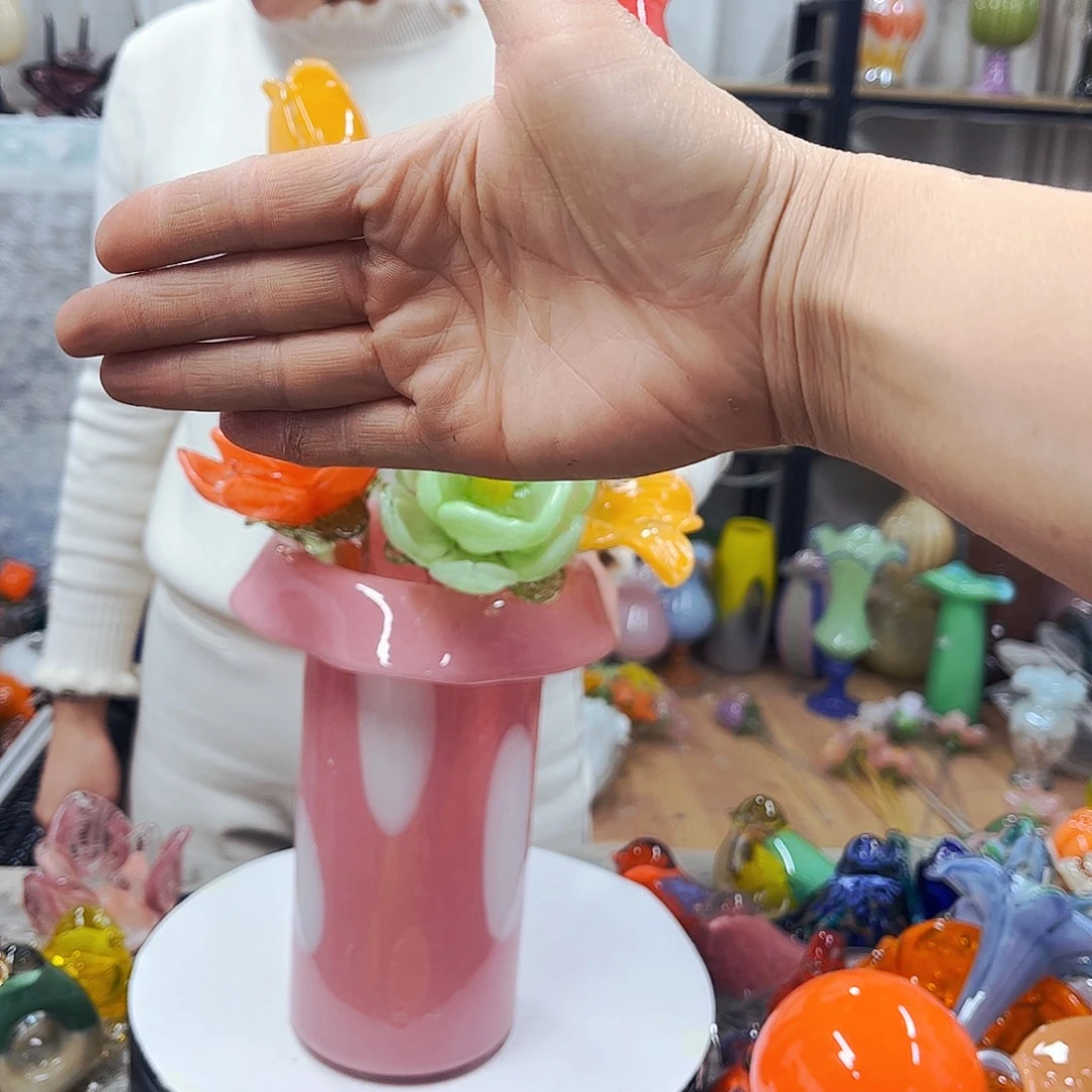 粉蘑菇瓶 福利琉璃工艺品不完美