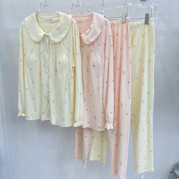 1816长绒棉产后哺乳月子服套装孕妇家居服长袖纯棉透气薄款