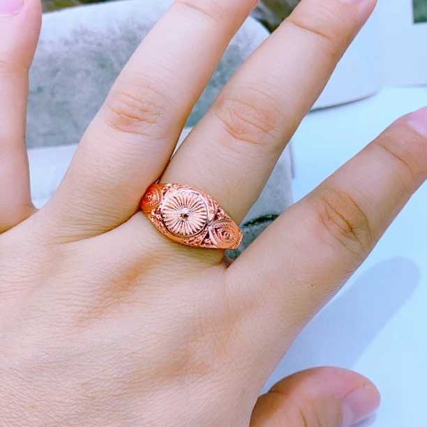 合金玻璃戒指 妈妈款戒指 玫瑰金色 戒指可以调节大小