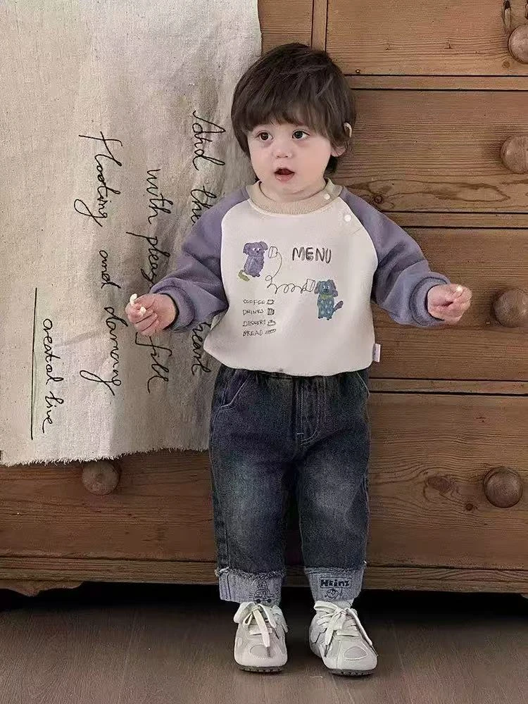 婴幼儿衣服男童卡通卫衣牛仔裤两件套YQ3001