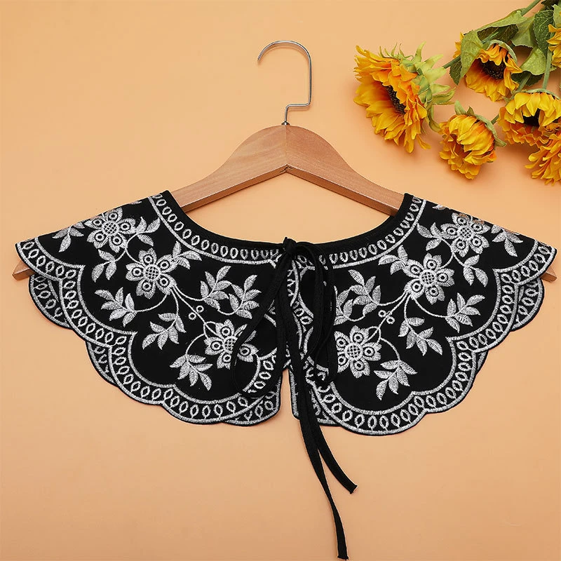 披肩外搭新款云肩春夏假领子精致绣花黑白女装搭配毛衣裙连衣裙装