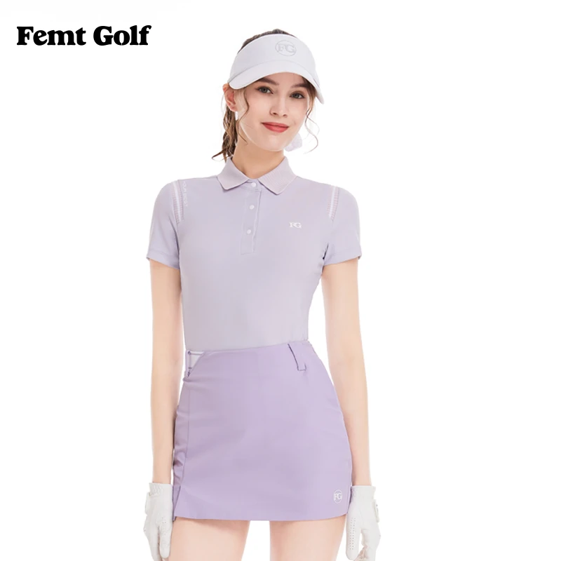 高尔夫球服装女短袖T恤修身显瘦透气球衣速干运动翻领上衣半身裙