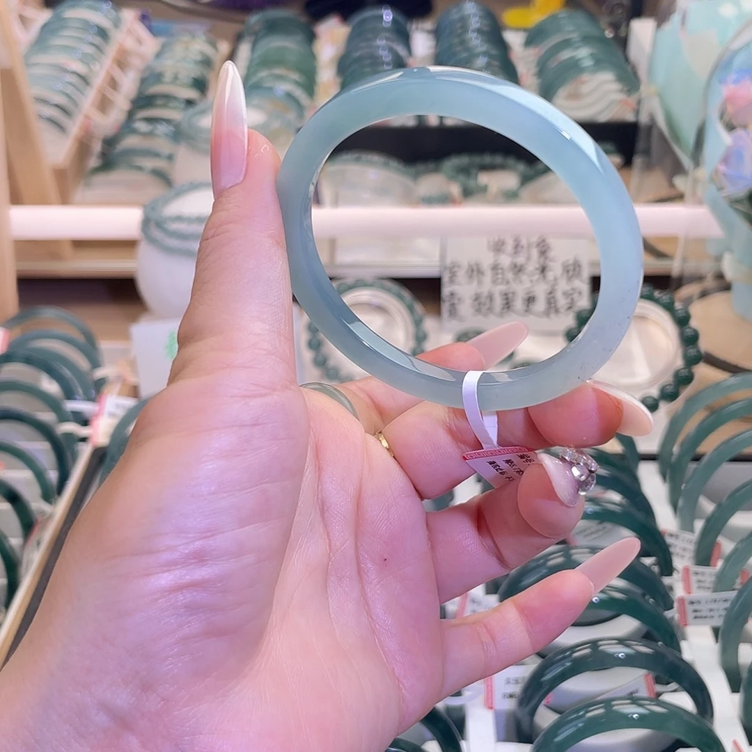 翡翠未镶嵌手镯白冰方鐲54-55圈