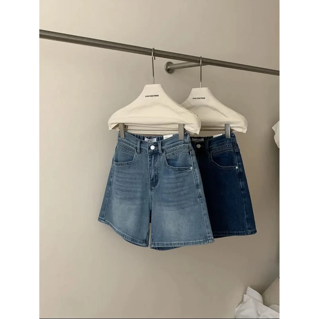 【坦姐严选 实体品质】四面横弹夏日标配松紧腰牛仔短裤50605