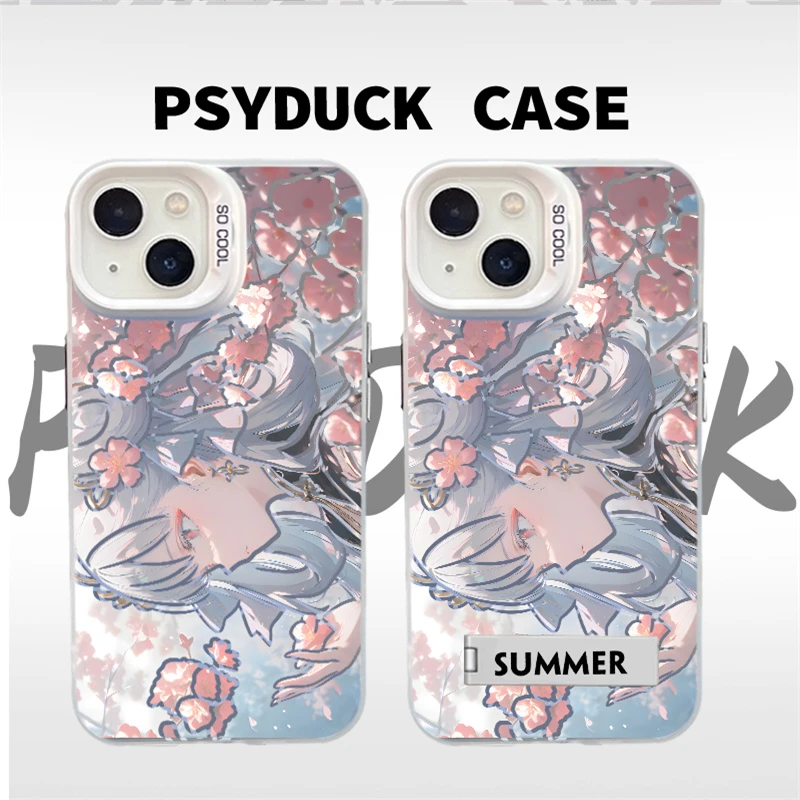 适用苹果华为一加小米今汐桃花彩银白底卡通动漫防摔手机壳