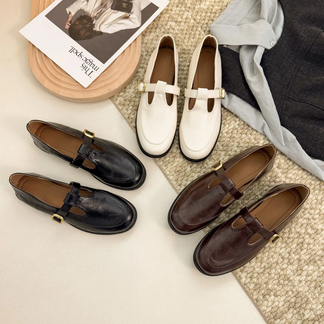 【EI】法式复古浅口低跟乐福单鞋女2025春新款软底通勤奶奶鞋小皮鞋