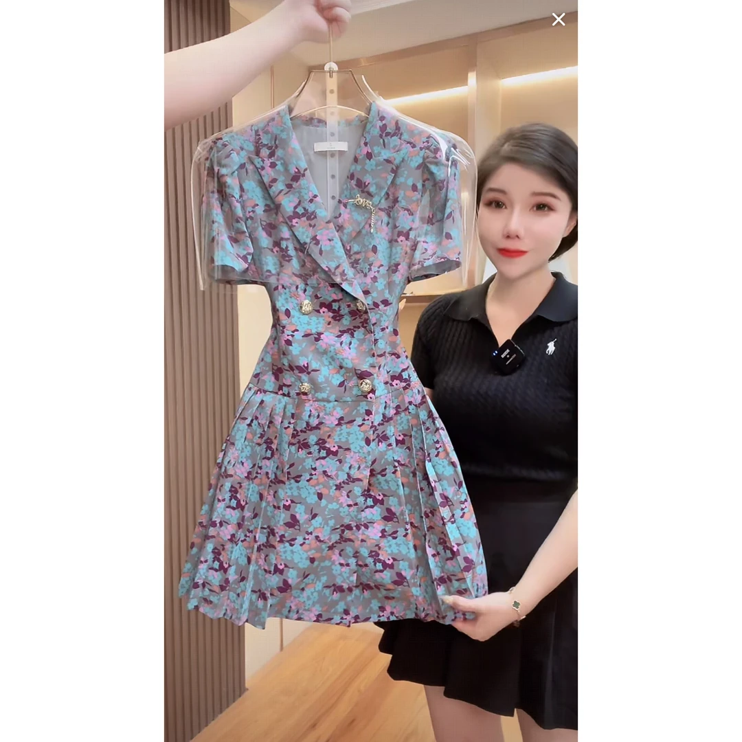 【现货 明早发】1714气质收腰短袖显瘦连衣裙