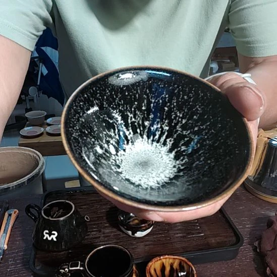 王***药天然老黑釉斗笠盏