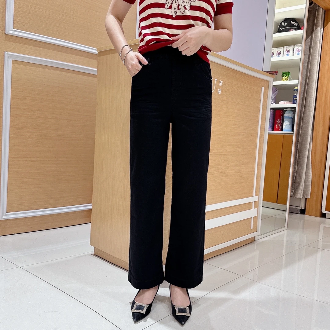 南韩时尚九分阔腿裤松紧腰6-83980夏超薄弹力显瘦牛仔裤/长90厘米