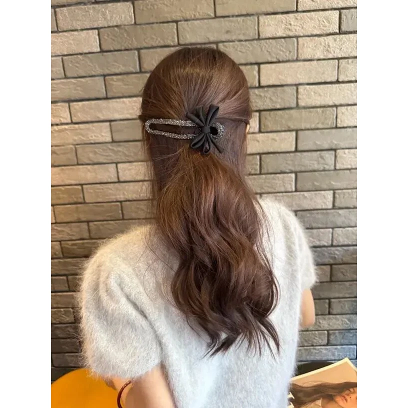 气质碎钻蝴蝶结发卡抓夹女后脑勺懒人上班通勤盘发神器鸭嘴夹一字
