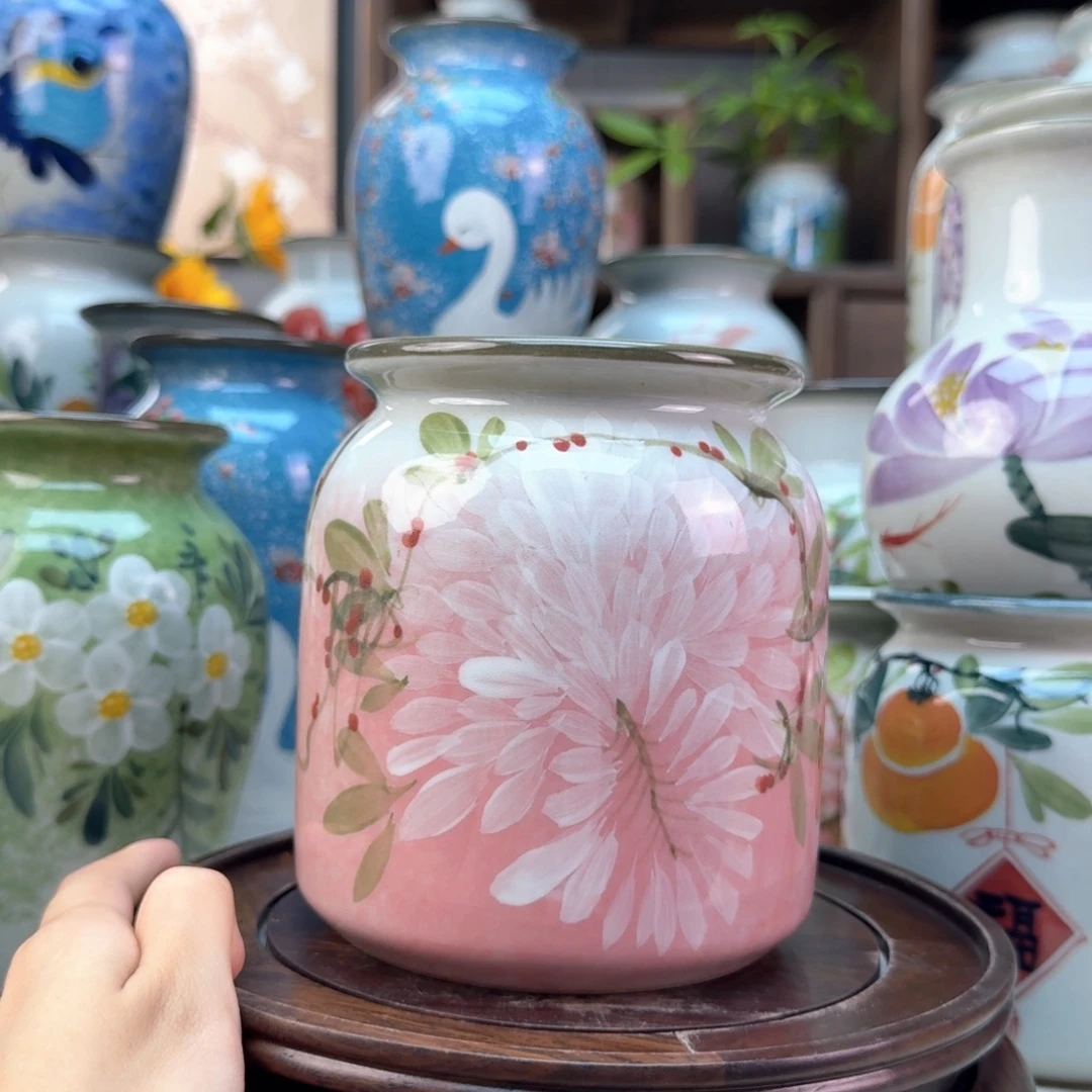 景德镇陶瓷手绘花瓶无孔