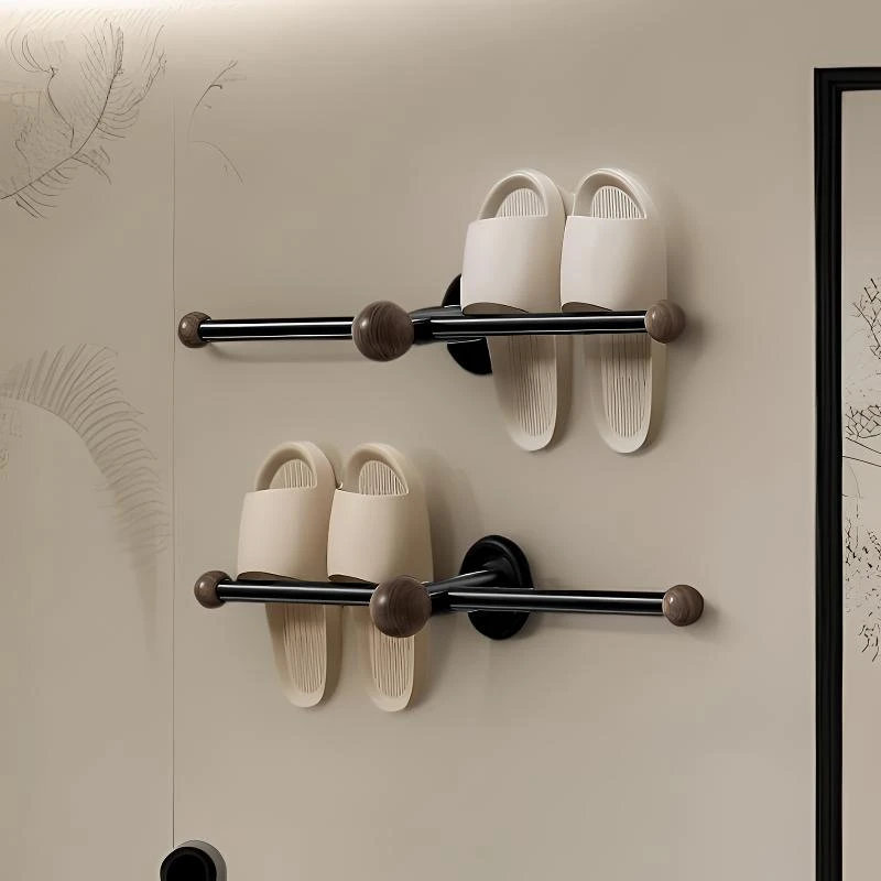 长条免打孔晾衣杆置物毛巾架单杆毛巾挂鞋架置物架浴室单杠