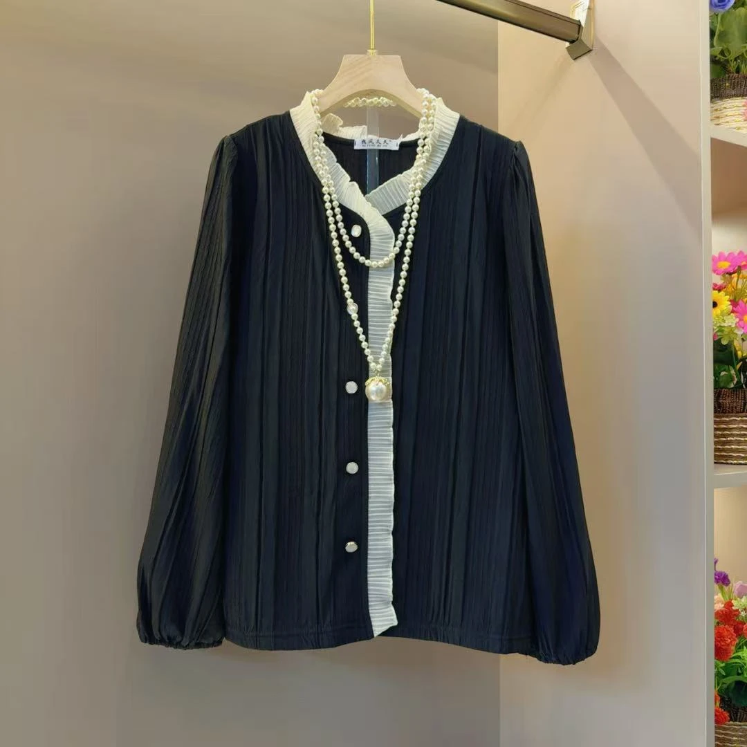 早秋超火时髦网红气质拼色减龄时尚小衫衣长64左右