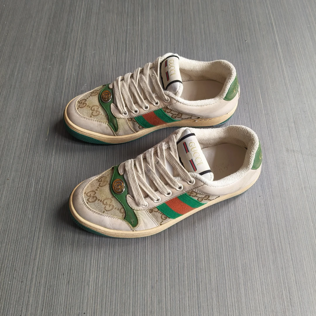 95新 GUCCI/古驰 35码/经典双G刺绣珐琅脏脏鞋低帮潮鞋休闲板鞋
