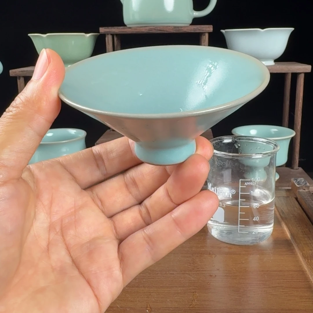 摆件汝瓷小斗笠杯原矿原釉