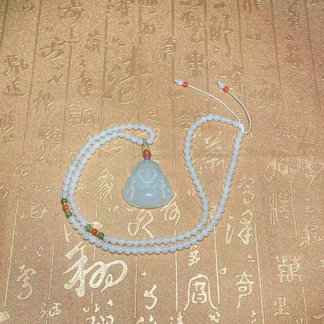 天然和田玉佛公挂件手工雕刻搭配玉链子时尚简约大方款送礼物必备