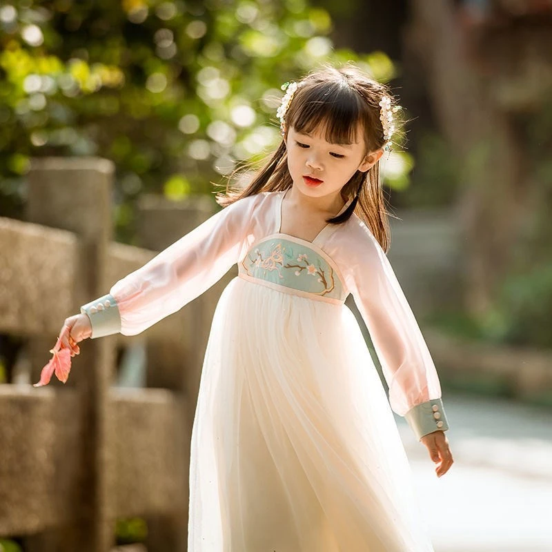 儿童汉服女童春秋古装古筝演出服超仙中国风幼儿园宝宝国庆表演服