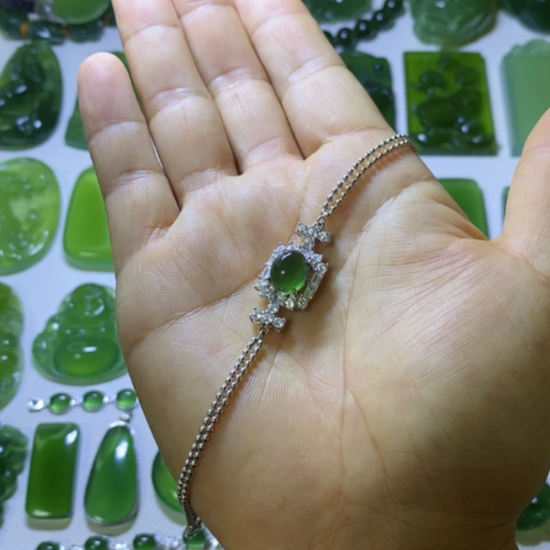 【闪购商品】银S925镶嵌蛇纹石玉手链